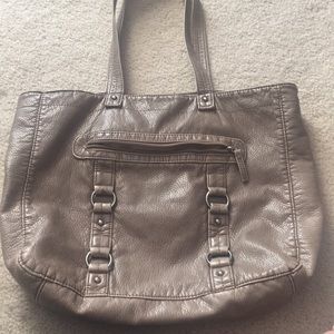 Tan brown faux leather tote